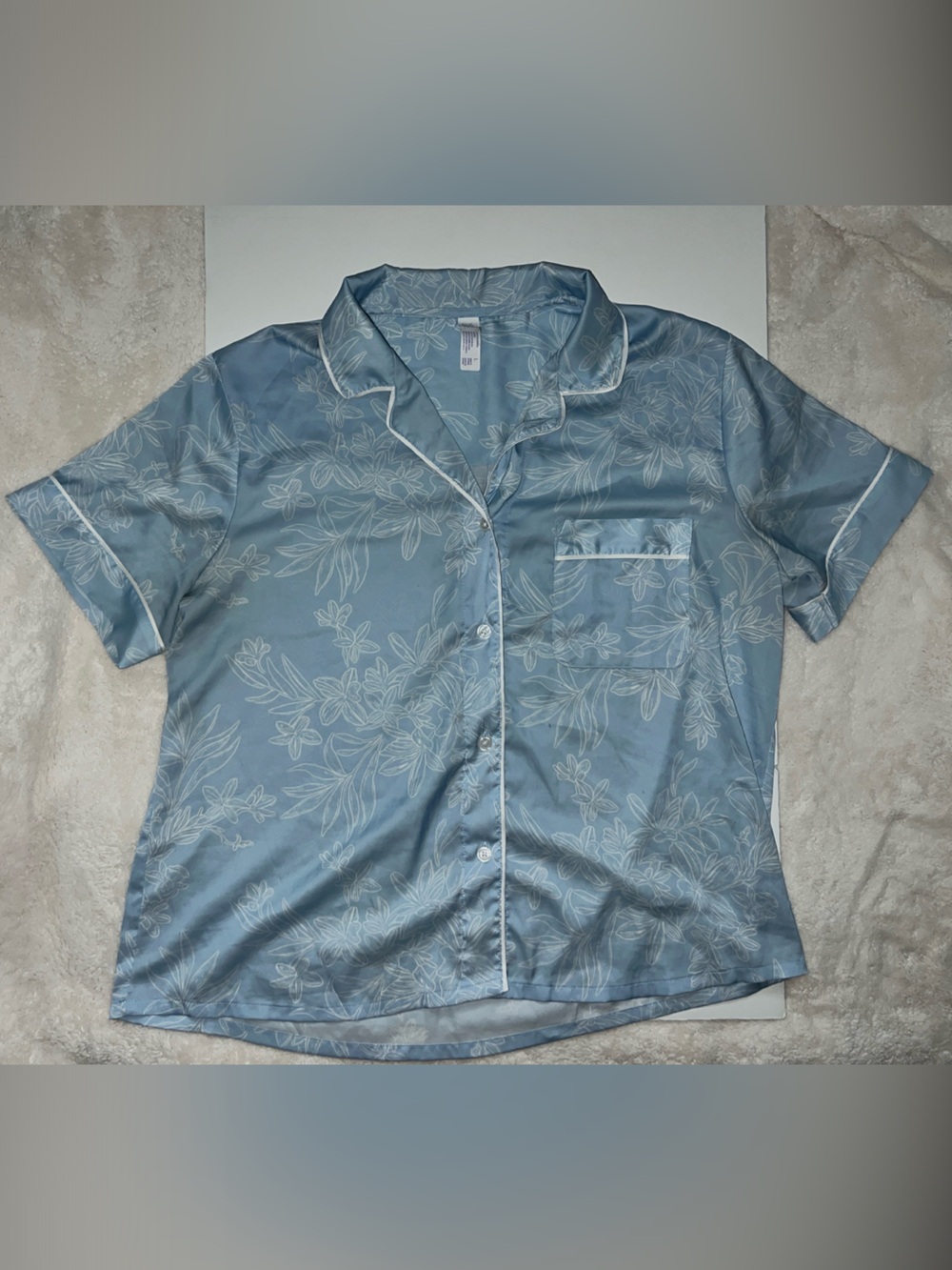 stars above Coord Light Blue Floral Satin Short Sleeve Pajama Top and Shorts - Picture 2 of 15